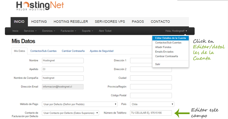 renovar plan de hosting a través de sms a tu celular